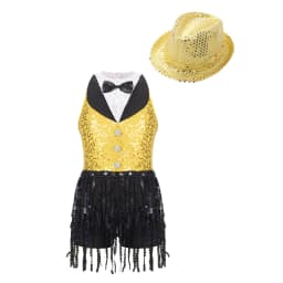 6-16Y Kids Girls Jazz Latin Dance Bodysuit Cha-cha Samba Rumba Tango Ballroom Dancewear Sleeveless Shiny Tassels Leotard Dress