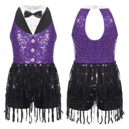 6-16Y Kids Girls Jazz Latin Dance Bodysuit Cha-cha Samba Rumba Tango Ballroom Dancewear Sleeveless Shiny Tassels Leotard Dress