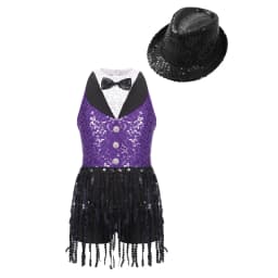 6-16Y Kids Girls Jazz Latin Dance Bodysuit Cha-cha Samba Rumba Tango Ballroom Dancewear Sleeveless Shiny Tassels Leotard Dress