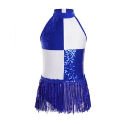 6-16Y Kids Girls Jazz Latin Dance Bodysuit Cha-cha Samba Rumba Tango Ballroom Dancewear Sleeveless Shiny Tassels Leotard Dress