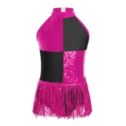6-16Y Kids Girls Jazz Latin Dance Bodysuit Cha-cha Samba Rumba Tango Ballroom Dancewear Sleeveless Shiny Tassels Leotard Dress