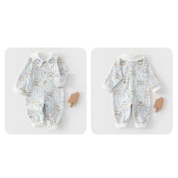 2026 Spring Newborn Baby Jumpsuit Cotton Full Print Romper 0-24M Toddler Girls Boys Collar Detail Soft Sleepwear Onesie