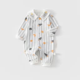 2026 Spring Newborn Baby Jumpsuit Cotton Full Print Romper 0-24M Toddler Girls Boys Collar Detail Soft Sleepwear Onesie