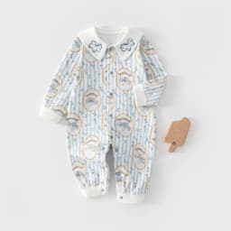 2026 Spring Newborn Baby Jumpsuit Cotton Full Print Romper 0-24M Toddler Girls Boys Collar Detail Soft Sleepwear Onesie