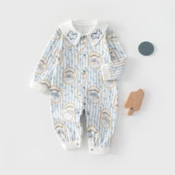 2026 Spring Newborn Baby Jumpsuit Cotton Full Print Romper 0-24M Toddler Girls Boys Collar Detail Soft Sleepwear Onesie