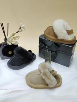 New Winter Baby Shoes Leather Warm Plush Toddler Kids Slipper Shoes Rubber Non-slip Indoor Fashion Little Girls Slipper