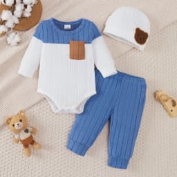 0-18 Month Newborn Baby boy Set Round neck Color Blocked Bodysuit+Pants+Hat Comfortable 3Pcs/set for baby boy spring autumn Set