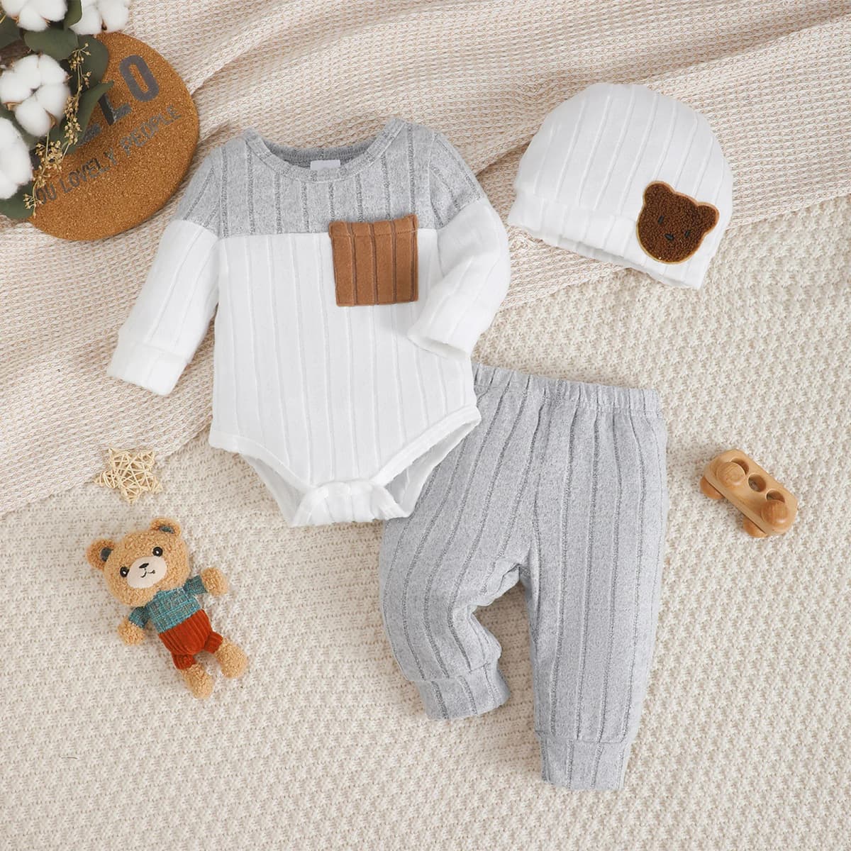 0-18 Month Newborn Baby boy Set Round neck Color Blocked Bodysuit+Pants+Hat Comfortable 3Pcs/set for baby boy spring autumn Set