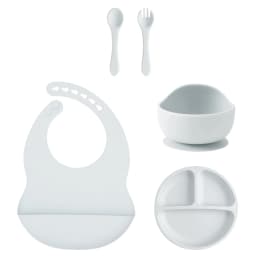 Color Kids 5PCS Silicone Baby Feeding Set Suction Dishes Plate BPA Free Sucker Bowl Bib Spoon Fork Training Tableware Gift Set