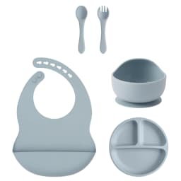 Color Kids 5PCS Silicone Baby Feeding Set Suction Dishes Plate BPA Free Sucker Bowl Bib Spoon Fork Training Tableware Gift Set
