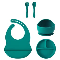 Color Kids 5PCS Silicone Baby Feeding Set Suction Dishes Plate BPA Free Sucker Bowl Bib Spoon Fork Training Tableware Gift Set