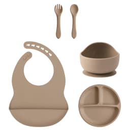 Color Kids 5PCS Silicone Baby Feeding Set Suction Dishes Plate BPA Free Sucker Bowl Bib Spoon Fork Training Tableware Gift Set