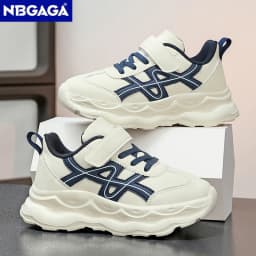 Children’s Black Causal PU Leather Running Shoes Anti-Slip Outdoor Sneakers for Boy and Girl Sport Tennis Size 30-39