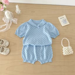 Infant Forest-Style Hollow Knit Short-Sleeve Top and Shorts Set, 2026 Summer New Arrival, Korean-Style Chic Baby Girl Outfit