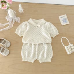 Infant Forest-Style Hollow Knit Short-Sleeve Top and Shorts Set, 2026 Summer New Arrival, Korean-Style Chic Baby Girl Outfit