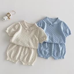 Infant Forest-Style Hollow Knit Short-Sleeve Top and Shorts Set, 2026 Summer New Arrival, Korean-Style Chic Baby Girl Outfit