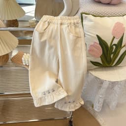 1 to 8 Years Girls Pants Kids Embroidered Flower Jeans Autumn Spring New Fashion Children Pants Korean Breathable Soft Trousers
