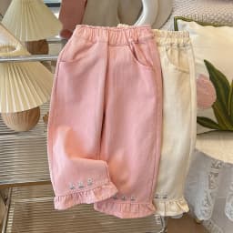 1 to 8 Years Girls Pants Kids Embroidered Flower Jeans Autumn Spring New Fashion Children Pants Korean Breathable Soft Trousers
