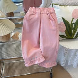 1 to 8 Years Girls Pants Kids Embroidered Flower Jeans Autumn Spring New Fashion Children Pants Korean Breathable Soft Trousers