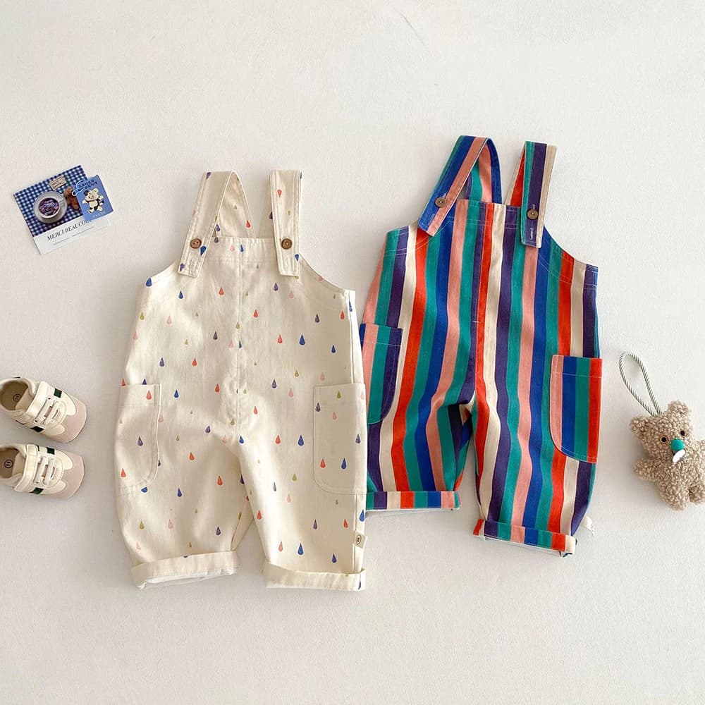 Unisex Spring New Kids Clothes Fashion Overalls Polk Dot Jumpsuits Striped Overalls Children Play Suit