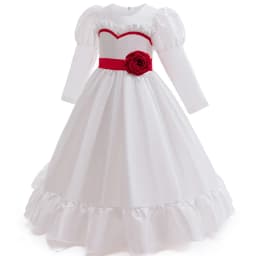 Kids Conjuring Halloween Costume Horror Doll Annabelle Cosplay Girl Dresses Rose Embroidery Baptismal Dress Girls Party Dresses