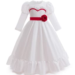 Kids Conjuring Halloween Costume Horror Doll Annabelle Cosplay Girl Dresses Rose Embroidery Baptismal Dress Girls Party Dresses