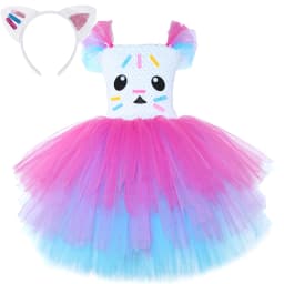 Gabby Dollhouse Costume for Girls Cartoon Cakey Cat Tutu Princess Dress 3 Layers Baby Kids Carnival Halloween Birthday Dress Up