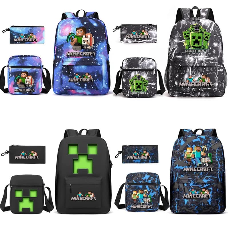 Anime Minec rafted Backpack 3pcs Women Men Backpack Travel Bag Schoolbag for Teens Girl Boys Solid Color Laptop Mochila GIFT