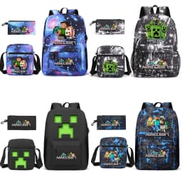 Anime Minec rafted Backpack 3pcs Women Men Backpack Travel Bag Schoolbag for Teens Girl Boys Solid Color Laptop Mochila GIFT