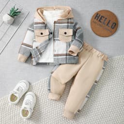 Fashion Autumn Toddler Baby Boys Plaid Hooded 2Pcs Outfit Jacket+Pants for 0-3Y Newborn Infant Casual Daily WearClothing Set