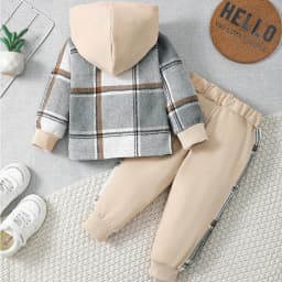 Fashion Autumn Toddler Baby Boys Plaid Hooded 2Pcs Outfit Jacket+Pants for 0-3Y Newborn Infant Casual Daily WearClothing Set