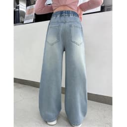 Spring Autumn New Girls Jeans Heart-Shaped Print Hole Straight-leg Pants For 5 6 8 10 12 14 Years Teen Girls Stylish Trousers