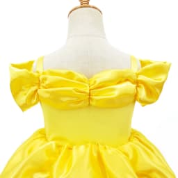 Girls Belle Princess Dress Yellow Party Dress Puff Sleeve Ruched Bodice Lace Hem Princess Gown for Kids Halloween Cosplay Party