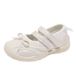 Little Girls Bow Mesh Sneakers, Dual Hook & Loop Straps, Breathable Upper, Non Slip Soft Sole Shoes for Daily Outdoor Wear