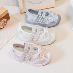 Little Girls Bow Mesh Sneakers, Dual Hook & Loop Straps, Breathable Upper, Non Slip Soft Sole Shoes for Daily Outdoor Wear
