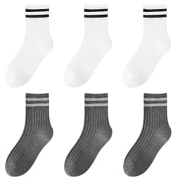 Kids Boys Girls Cotton Socks - Seamless Double Needle Ribbed 2-Stripe, Teens Students All Season School Home Sports Socks