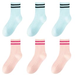 Kids Boys Girls Cotton Socks - Seamless Double Needle Ribbed 2-Stripe, Teens Students All Season School Home Sports Socks