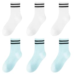 Kids Boys Girls Cotton Socks - Seamless Double Needle Ribbed 2-Stripe, Teens Students All Season School Home Sports Socks