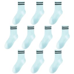 Kids Boys Girls Cotton Socks - Seamless Double Needle Ribbed 2-Stripe, Teens Students All Season School Home Sports Socks