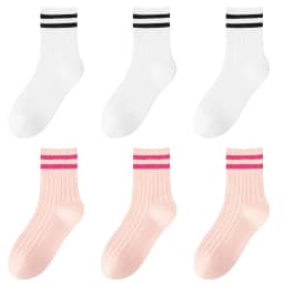 Kids Boys Girls Cotton Socks - Seamless Double Needle Ribbed 2-Stripe, Teens Students All Season School Home Sports Socks