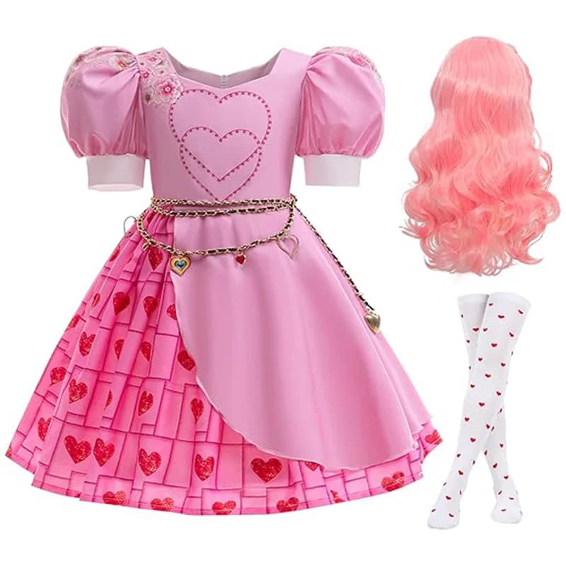 Girls Rise Red Costume Bridget Pink Princess Dress With Accessories For Movie Cosplay Halloween Carnival Birthday Party Outfit