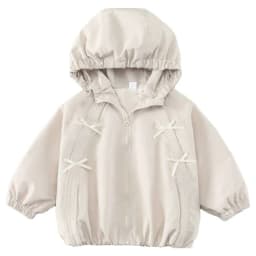 Girls Hooded Windbreaker Jacket 2026 Spring Autumn Cute Bow Zipper Lightweight Outerwear Casual Waterproof Coat For Kids 4-12Yrs