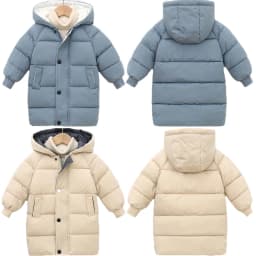 2 3 4 5 6 8 10 Years Girls Jacket Winter Long Style Solid Color Thick Keep Warm Hooded Outerwear For Boys Down Cotton Snowsuit