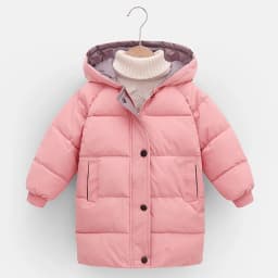2 3 4 5 6 8 10 Years Girls Jacket Winter Long Style Solid Color Thick Keep Warm Hooded Outerwear For Boys Down Cotton Snowsuit
