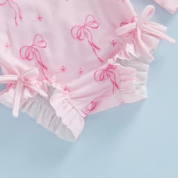Toddler Baby Girl Rash Guard Swimsuit Bow Print Ruffled Long Sleeve Round Neck Beachwear Jumpsuit and Hat Swimwear 2Pcs Set