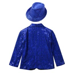 Kids Boys Shiny Sequins Coat Modren Competition Dance Performance Jacket Banquet Party Long Sleeve Tuxedo Suit with Fedora Hat