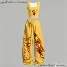 2026 New Universal Tank Top Wide Leg Pants Set Demon Slayer Kokushibo Dark Anime Print Two Piece Outfit Non-Cotton Family Kids