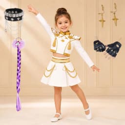 White Gold Girls 2 Piece Dance Costume Popular Korean Music Performance Clothing Kids Birthday Party Cosplay Singer Team Uniform