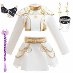White Gold Girls 2 Piece Dance Costume Popular Korean Music Performance Clothing Kids Birthday Party Cosplay Singer Team Uniform