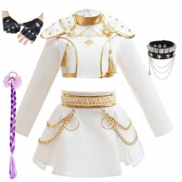 White Gold Girls 2 Piece Dance Costume Popular Korean Music Performance Clothing Kids Birthday Party Cosplay Singer Team Uniform